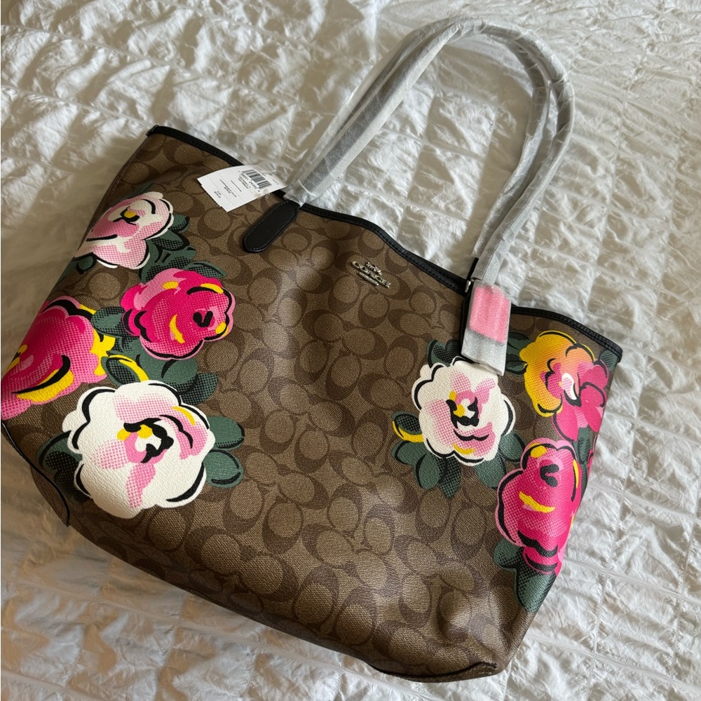 🌺 Coach Big Rose City Tote 👜 🌸